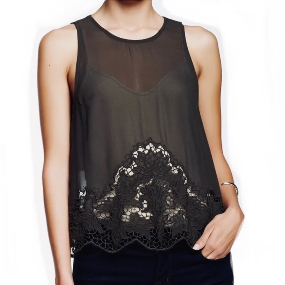 ASTR forest green crochet trim sheer overlay top - Picture 1 of 11